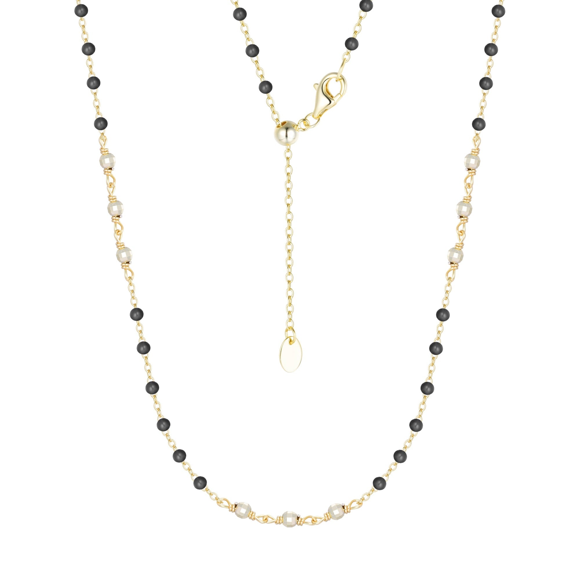 enamel beaded chain necklace with sparkle beads kamaria black