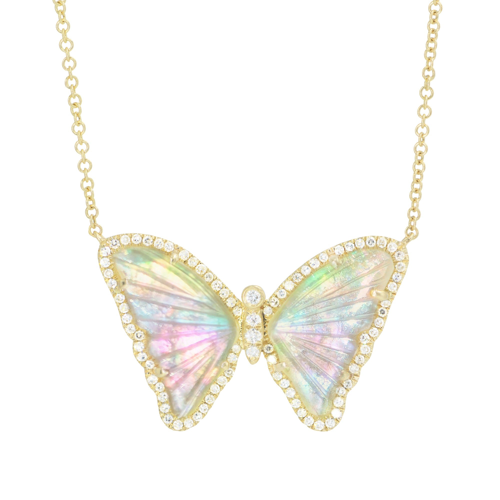 mother of pearl tourmaline butterfly necklace with diamonds