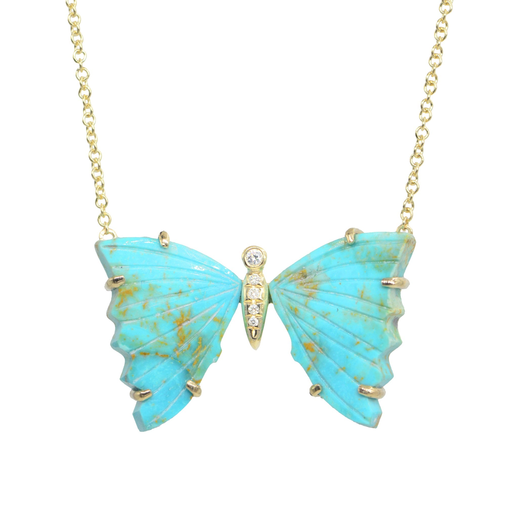 Natural Turquoise Butterfly Necklace with Prongs