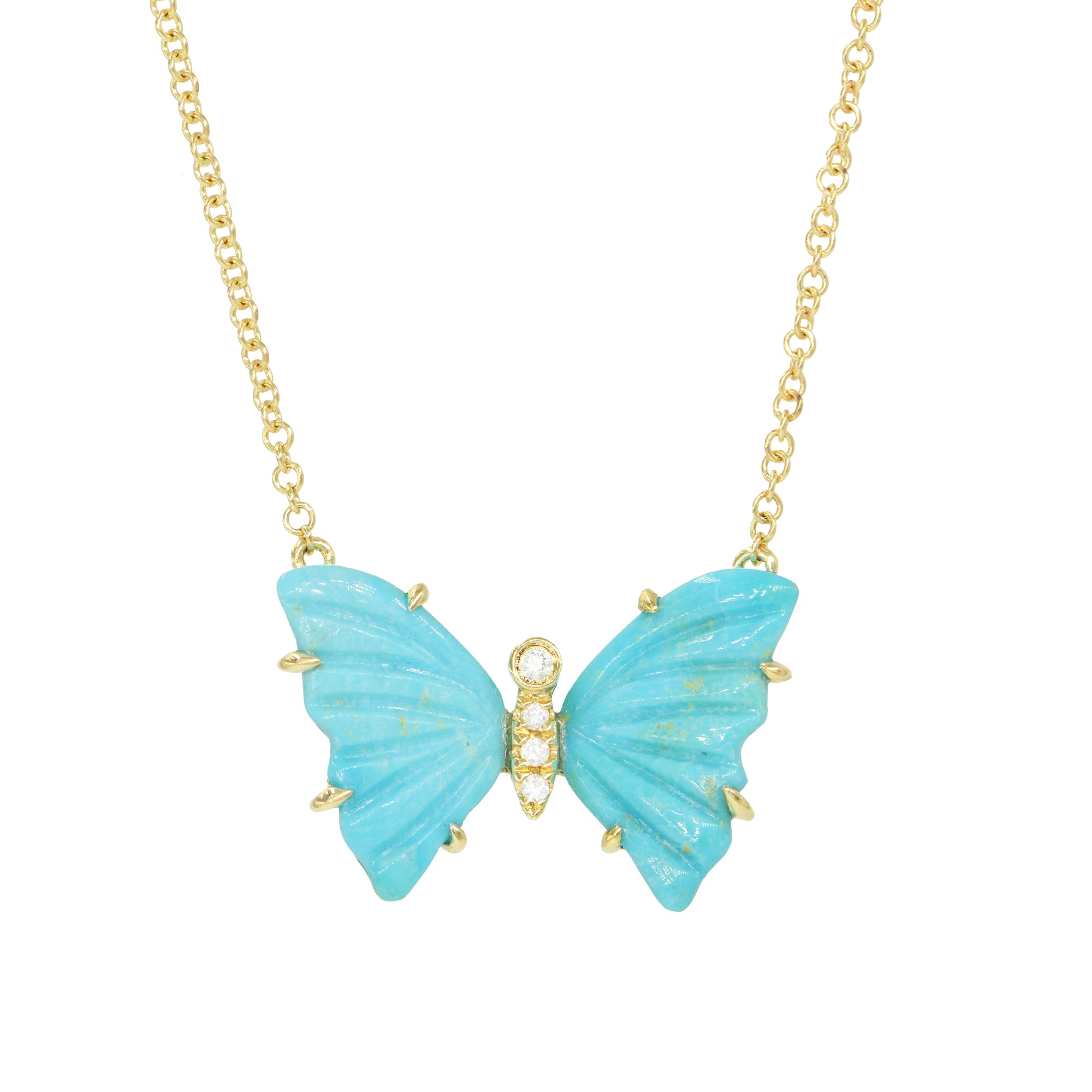 natural turquoise pronged butterfly with diamonds
