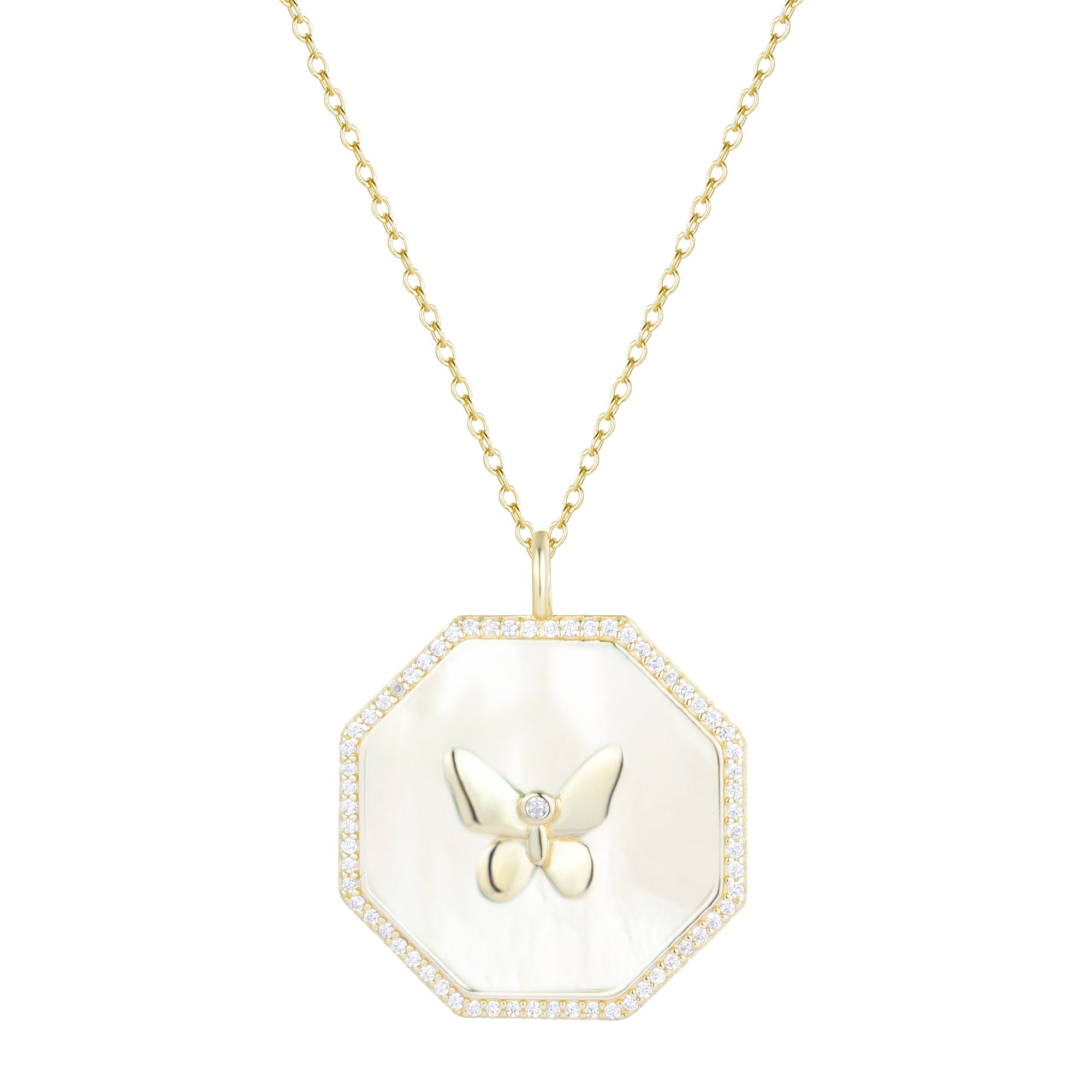 octagon butterfly necklace white pearl
