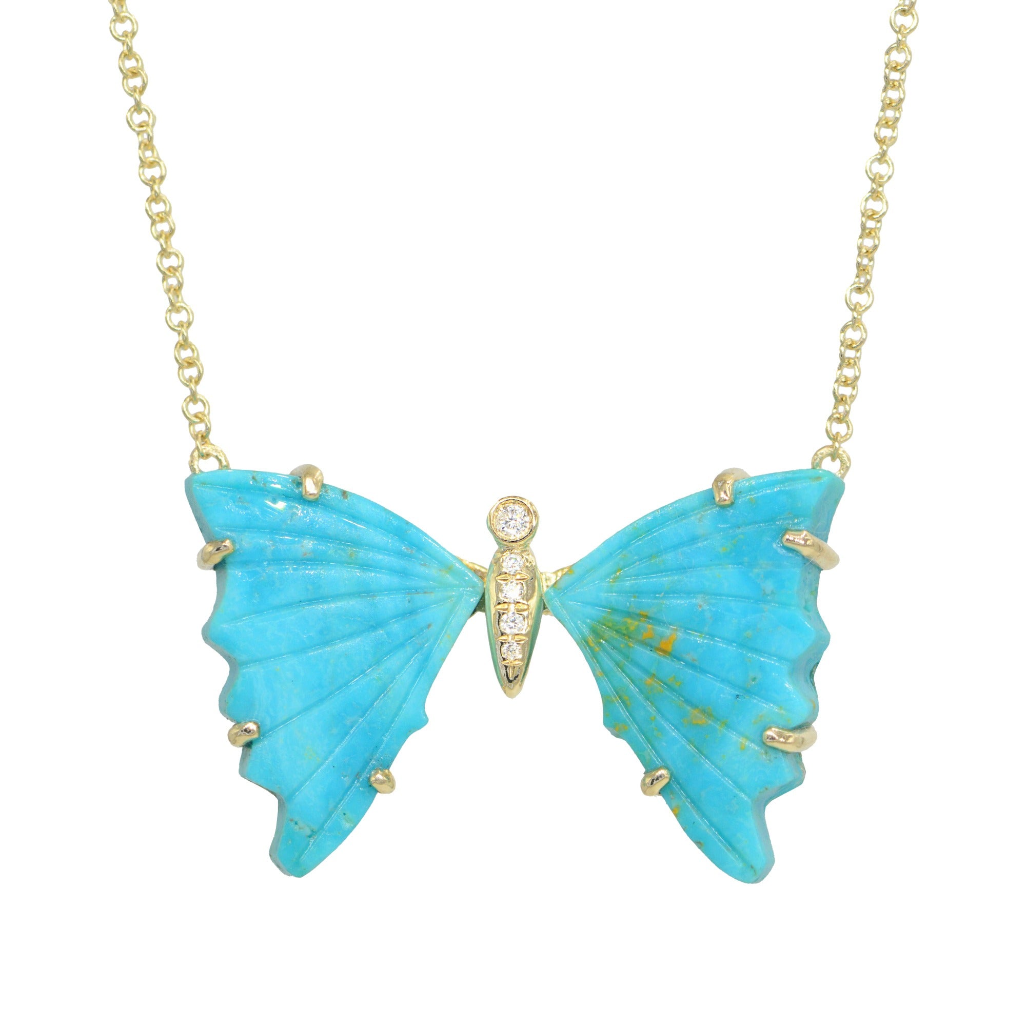 Blue Turquoise Butterfly Necklace with Prongs