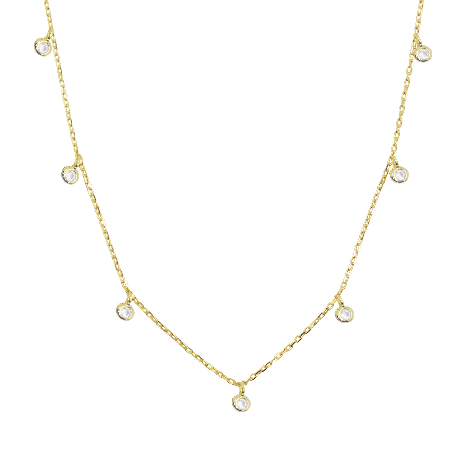 Dew drops crystal choker layering necklace in yellow gold