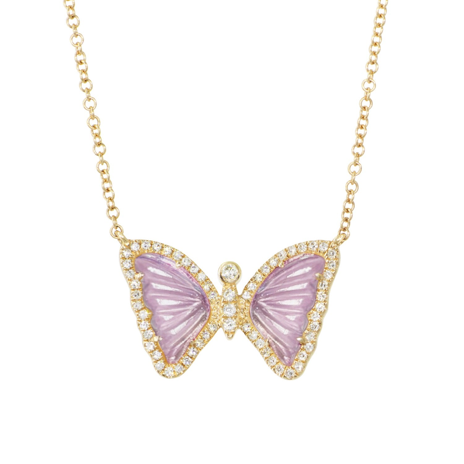 mini amethyst butterfly necklace with diamonds