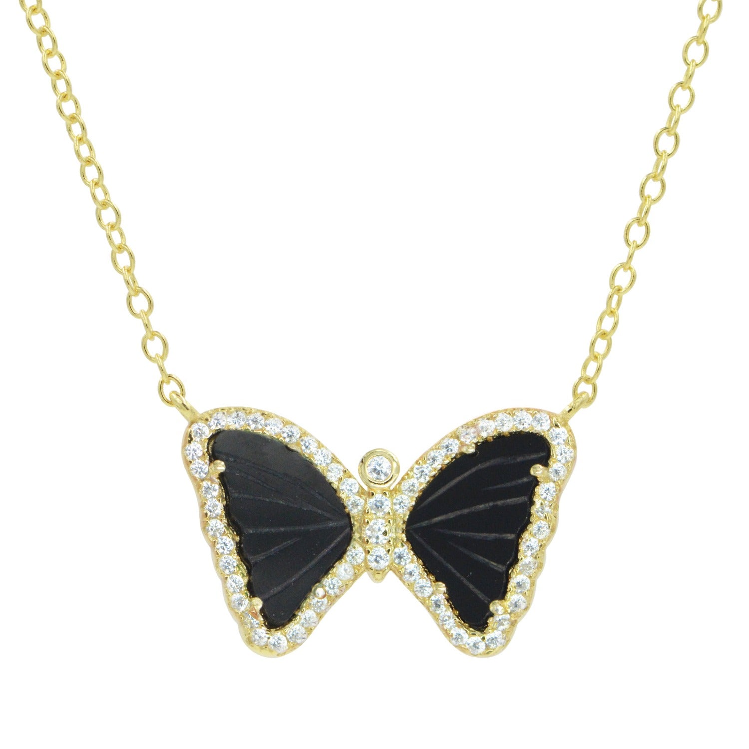 Mini Gemstone Butterfly Necklace in Black Onyx