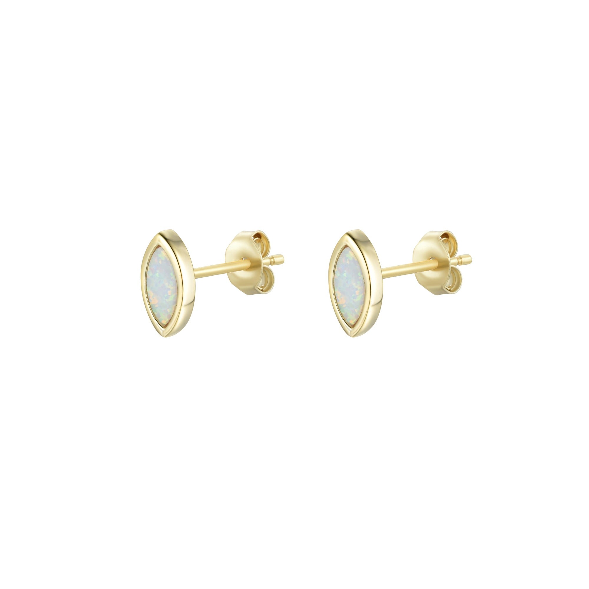 opal marquise stud earrings in black gold