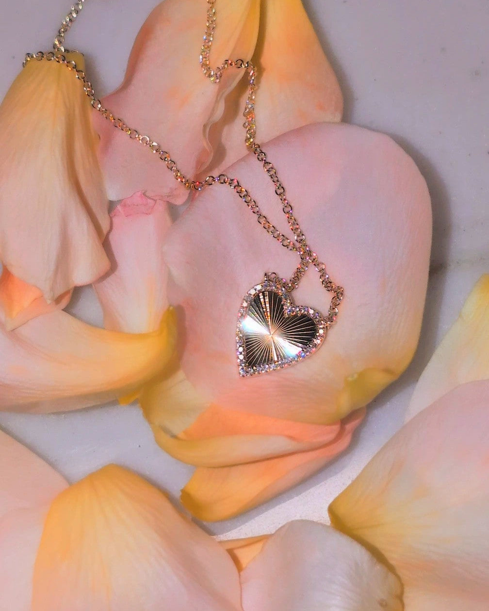 Fluted Heart Necklace With Diamonds in 14k