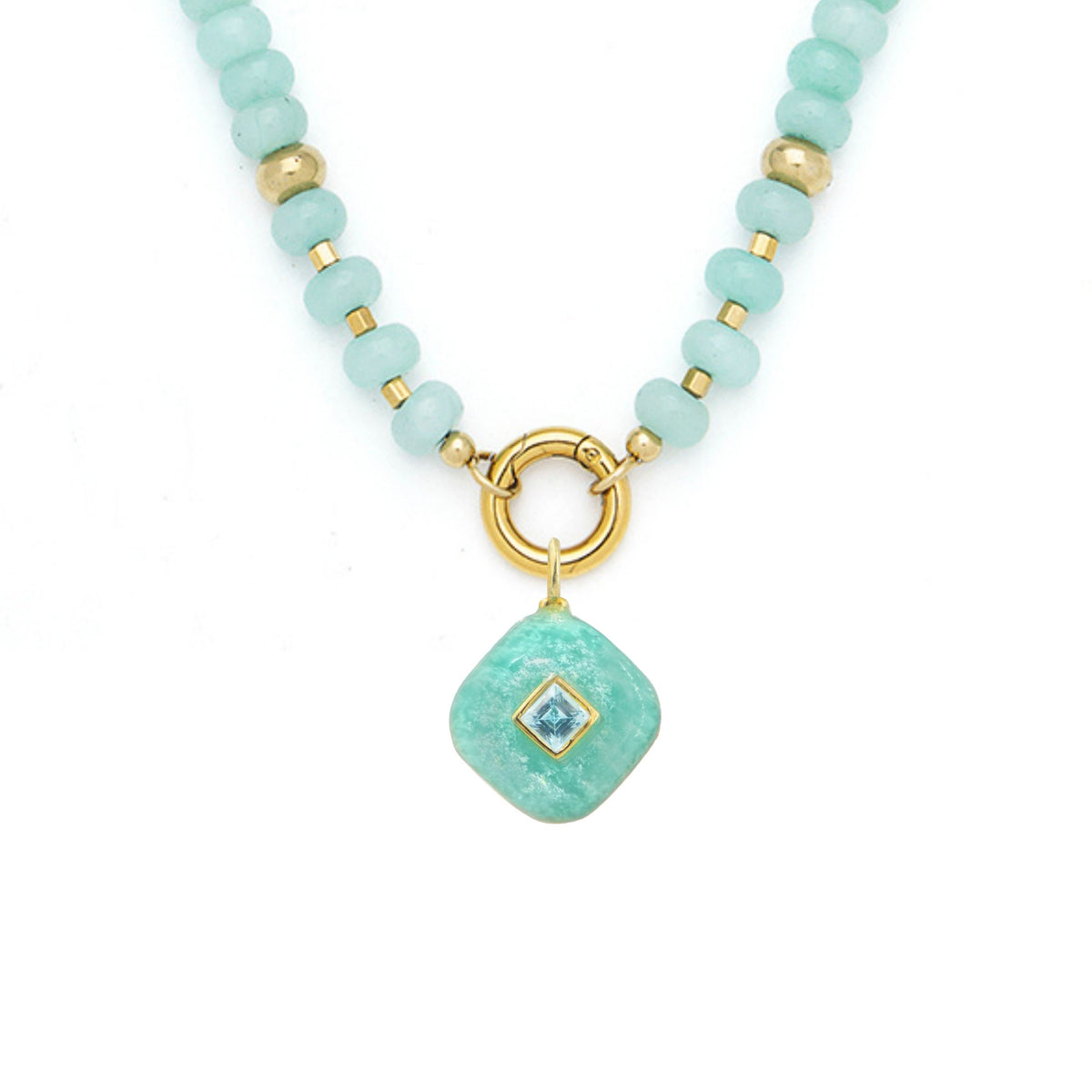 Amazonite Pendant and Raya Gemstone Necklace Diamond Amazonite