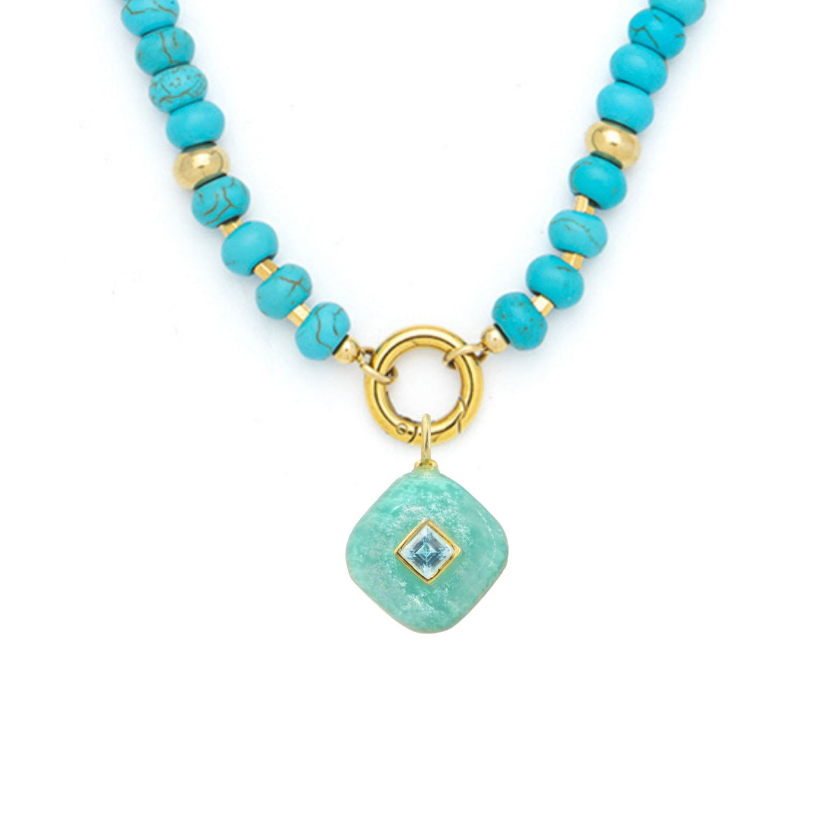 Amazonite Pendant and Raya Gemstone Necklace Diamond Turquoise