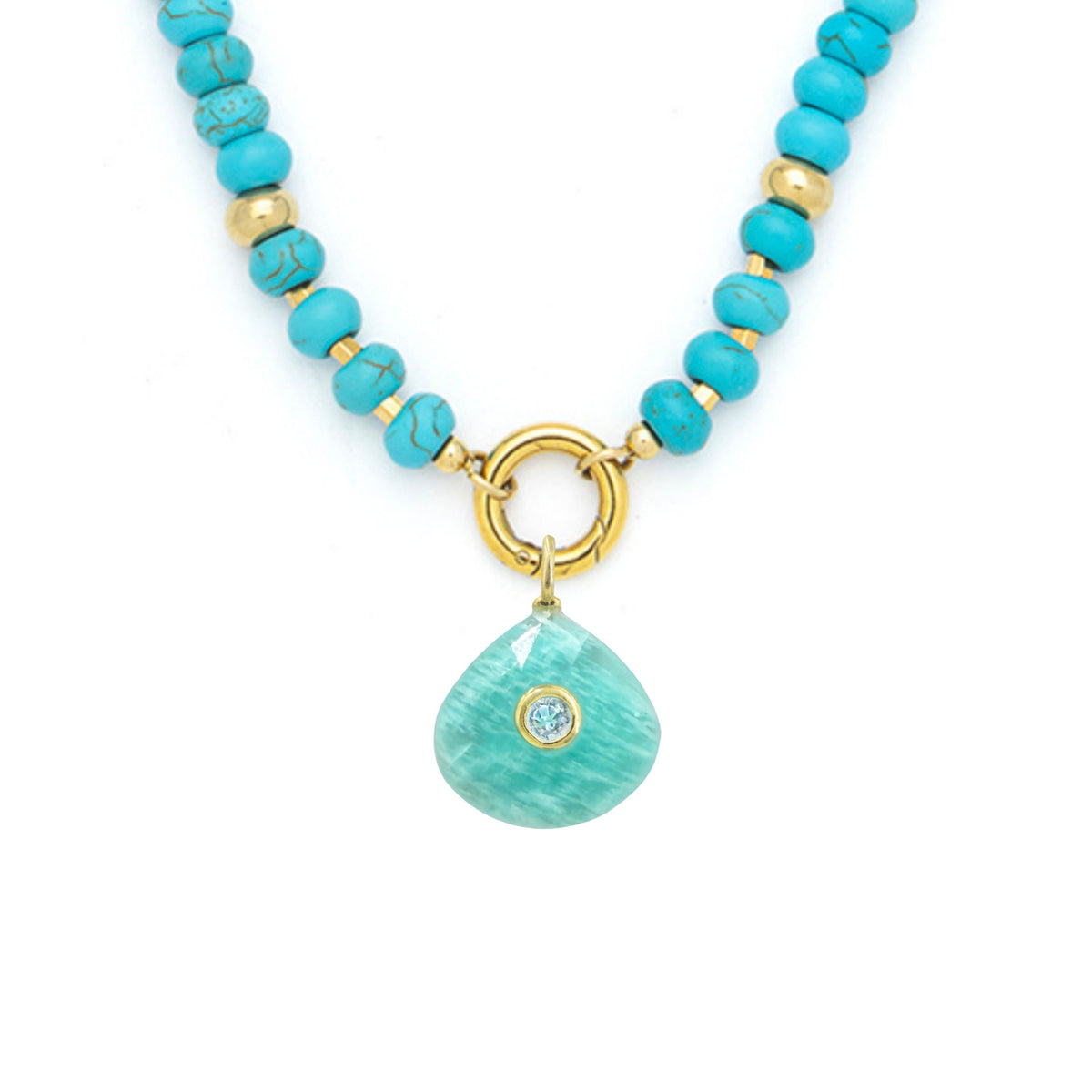 Amazonite Pendant and Raya Gemstone Necklace Fan Turquoise