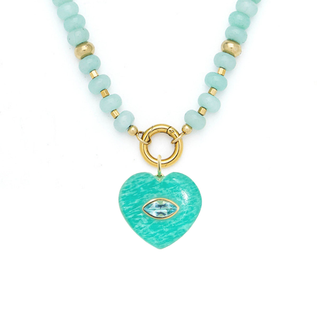Amazonite Pendant and Raya Gemstone Necklace Heart Amazonite