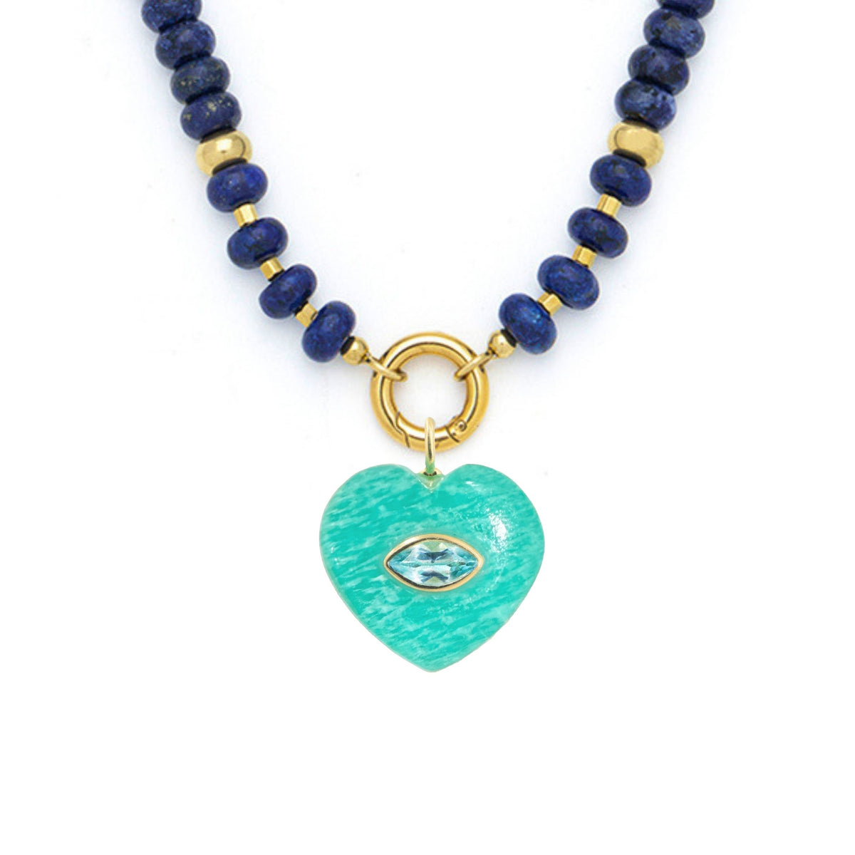 Amazonite Pendant and Raya Gemstone Necklace Heart Lapis