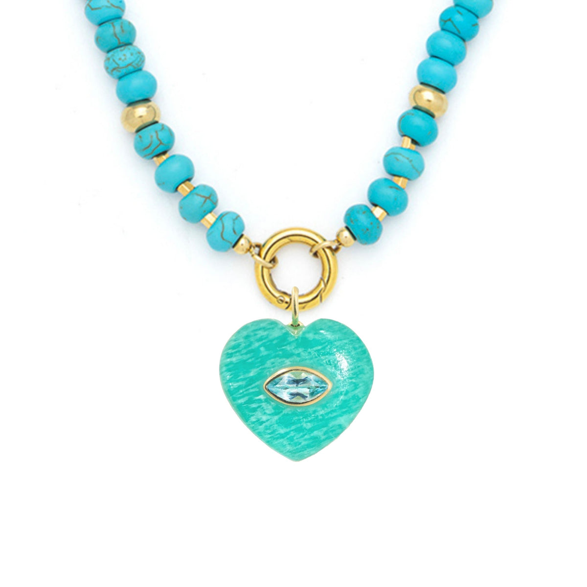 Amazonite Pendant and Raya Gemstone Necklace Heart Turquoise