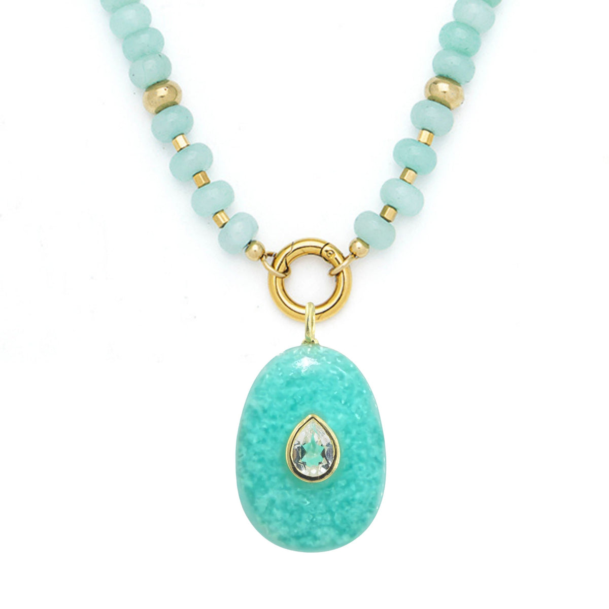 Amazonite Pendant and Raya Gemstone Necklace Large Pear Amazonite