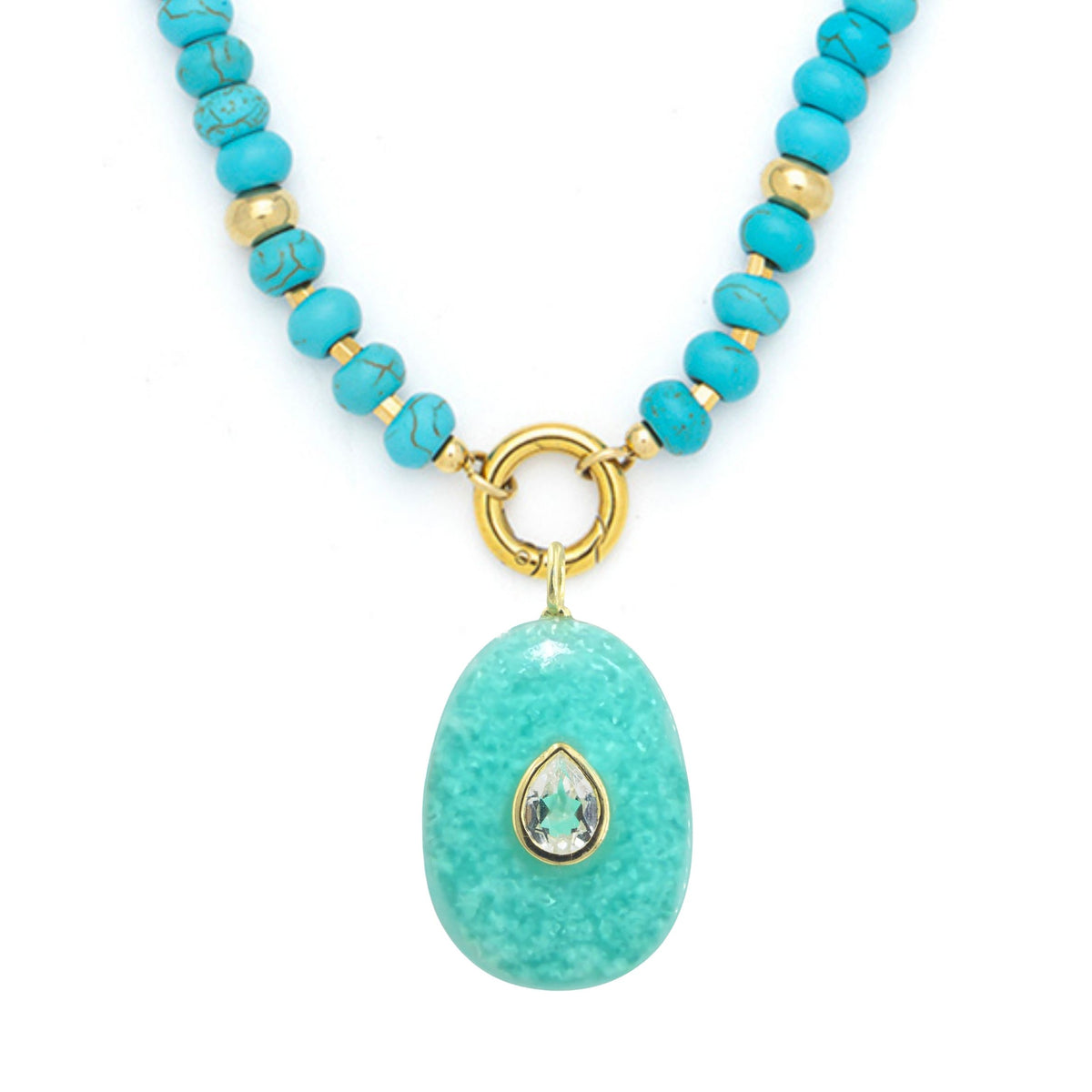 Amazonite Pendant and Raya Gemstone Necklace Large Pear Turquoise