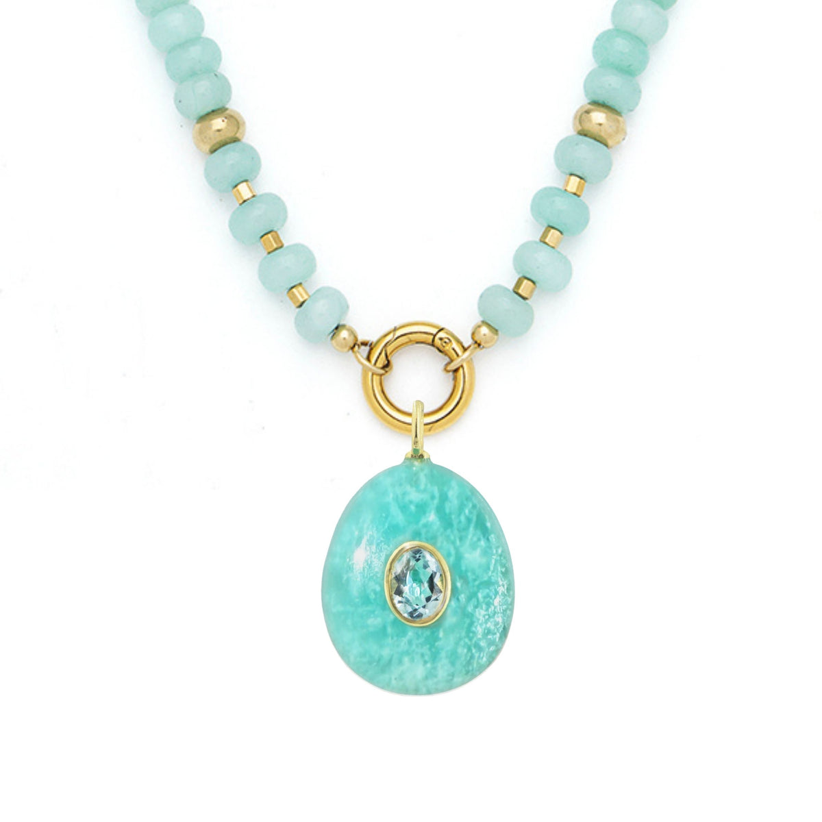Amazonite Pendant and Raya Gemstone Necklace Medium Pear Amazonite
