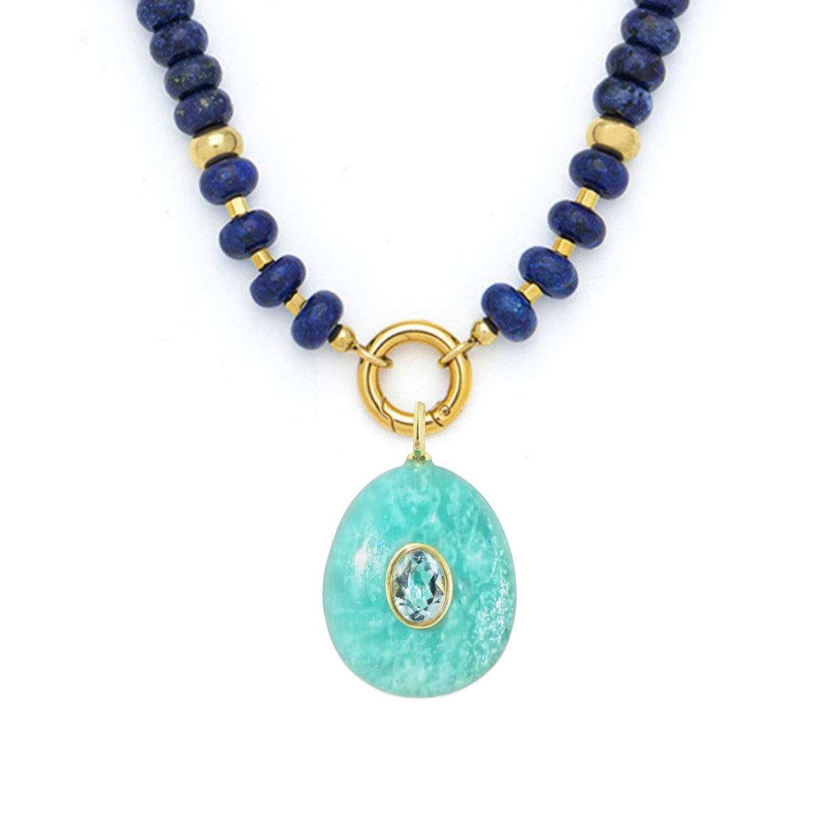 Amazonite Pendant and Raya Gemstone Necklace Medium Pear Lapis