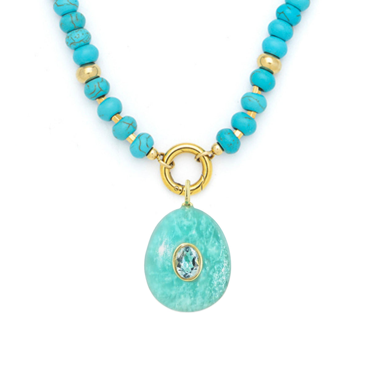 Amazonite Pendant and Raya Gemstone Necklace Medium Pear Turquoise