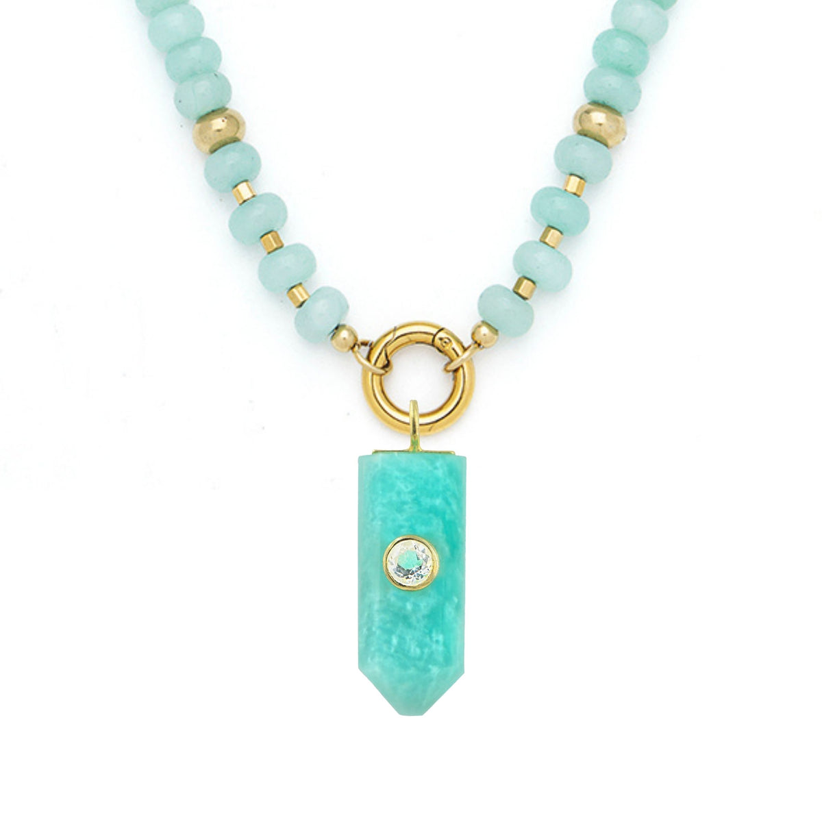 Amazonite Pendant and Raya Gemstone Necklace Pentagon Amazonite