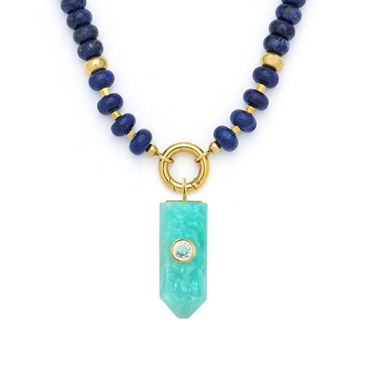 Amazonite Pendant and Raya Gemstone Necklace Pentagon Lapis