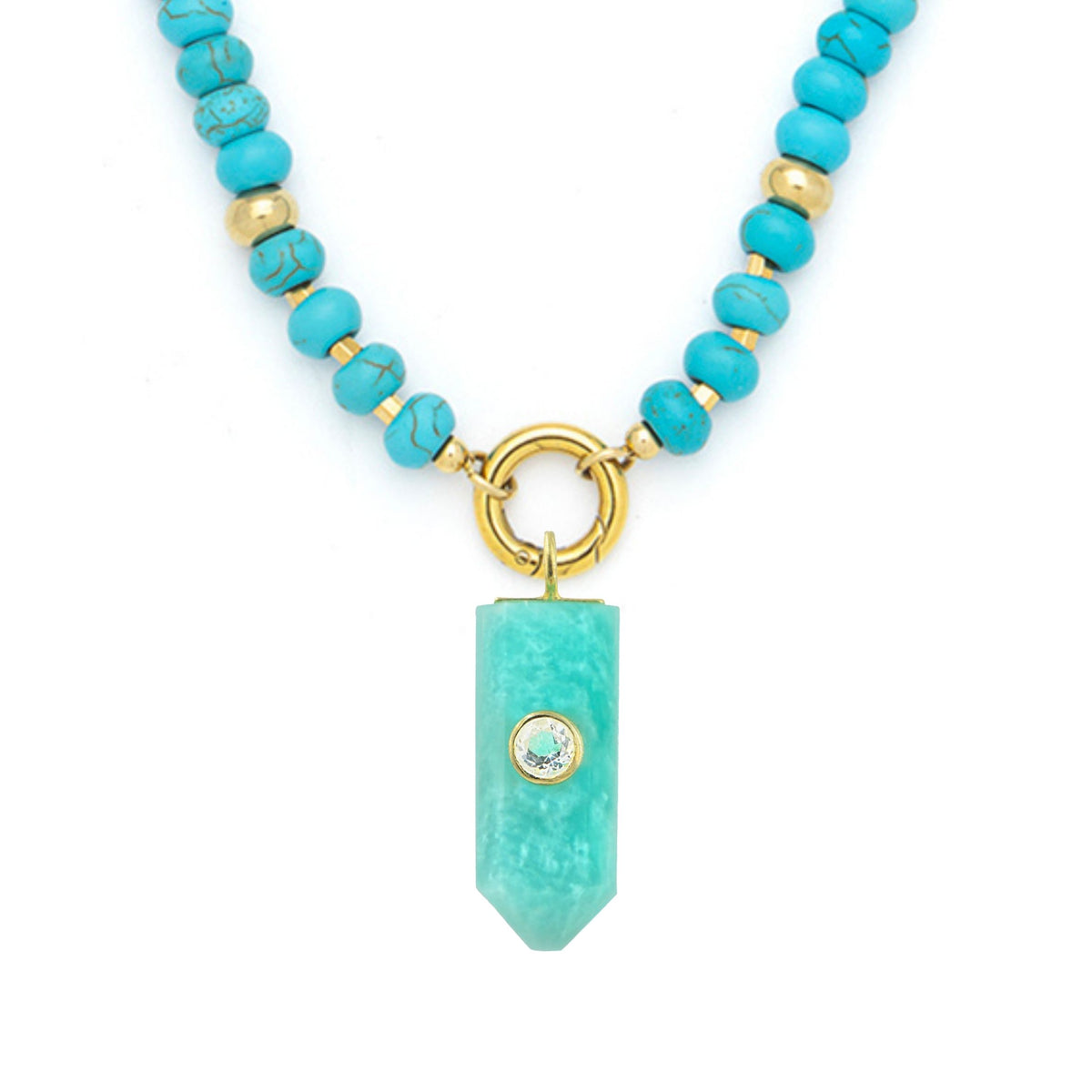 Amazonite Pendant and Raya Gemstone Necklace Pentagon Turquoise