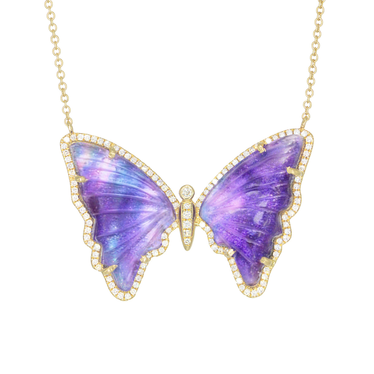 Amethyst Pearl Doublet Butterfly Necklace With Diamonds