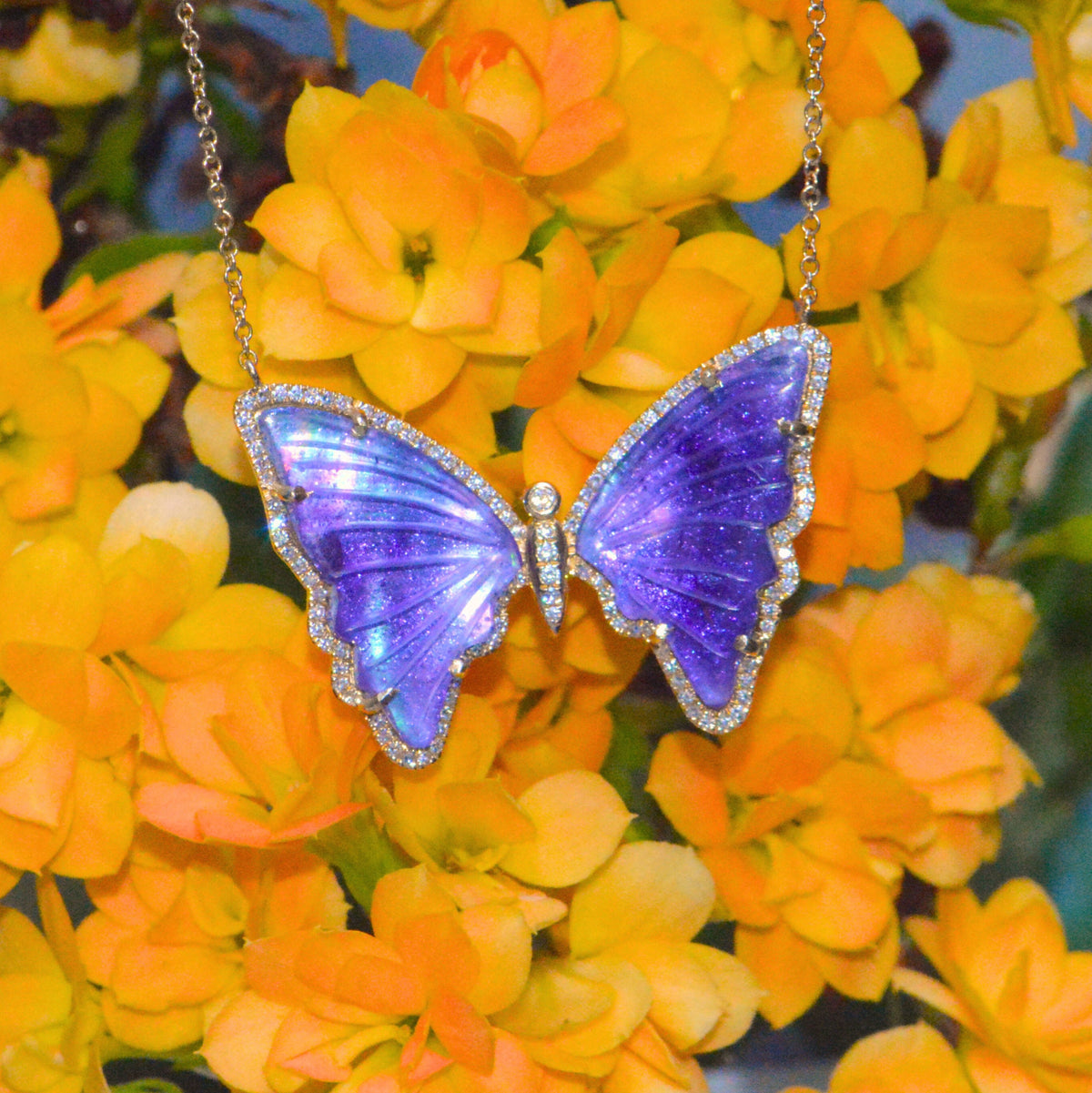 Amethyst Pearl Doublet Butterfly Necklace With Diamonds
