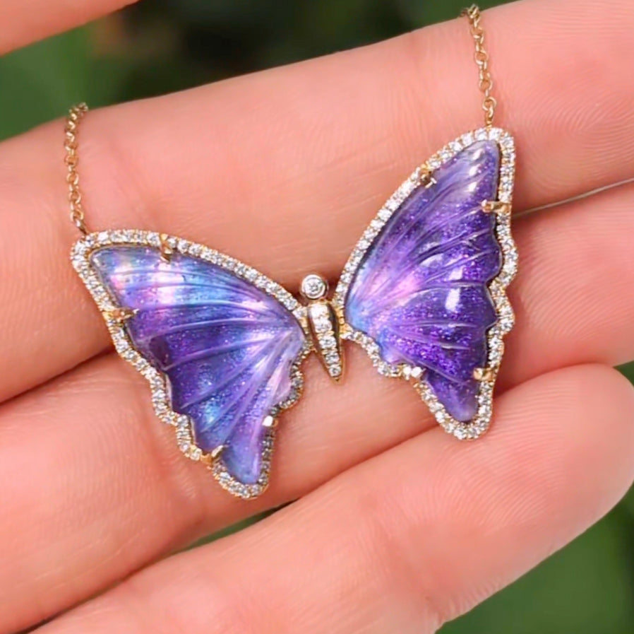 Amethyst Pearl Doublet Butterfly Necklace With Diamonds