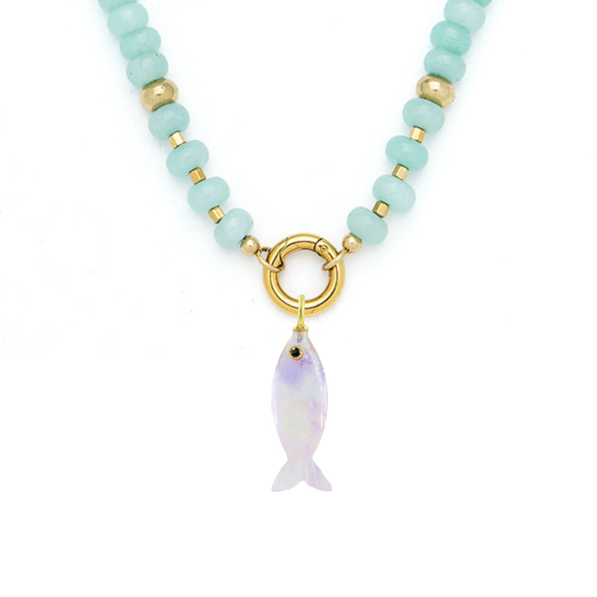 Amethyst Pendant and Raya Gemstone Necklace Fish Amazonite