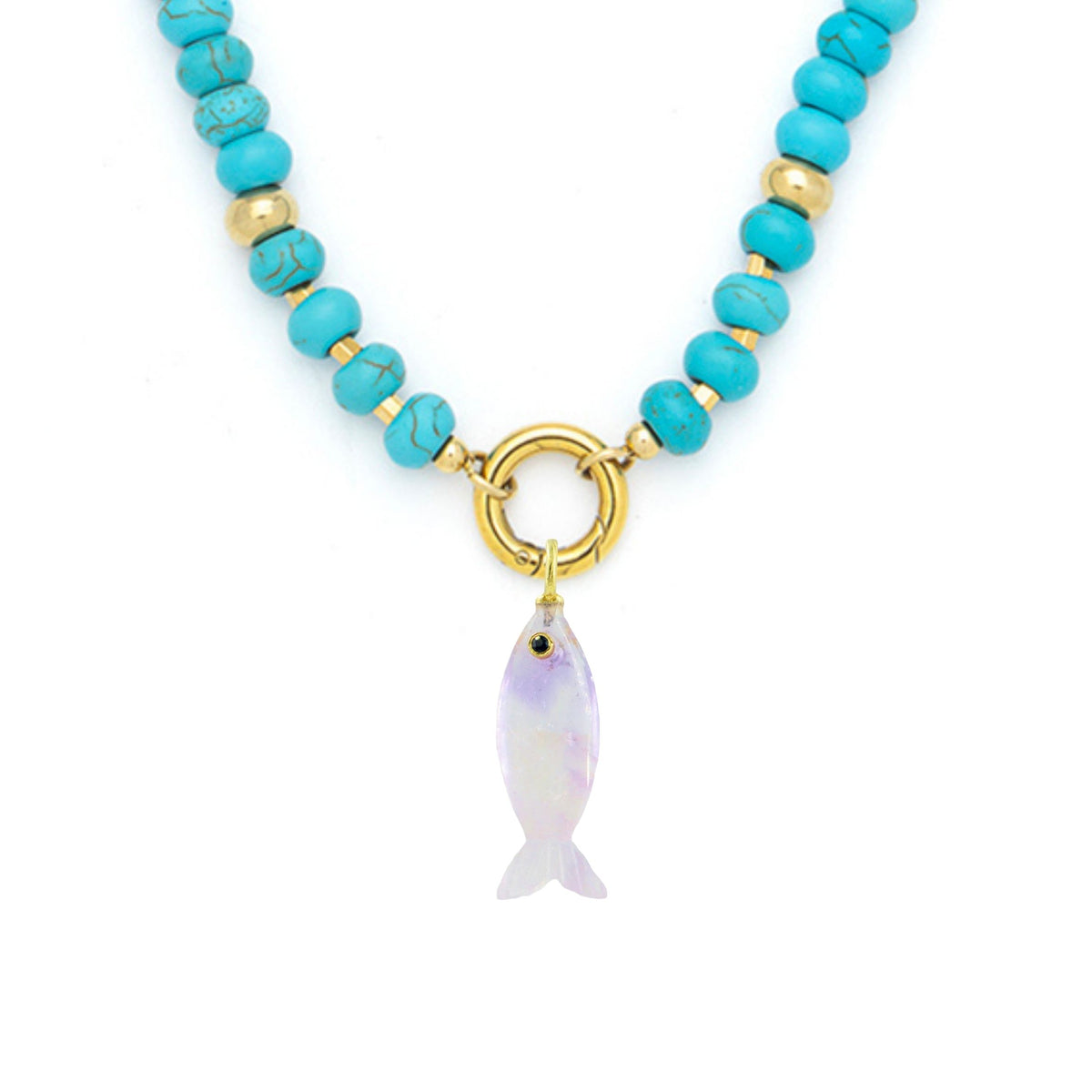 Amethyst Pendant and Raya Gemstone Necklace Fish Turquoise