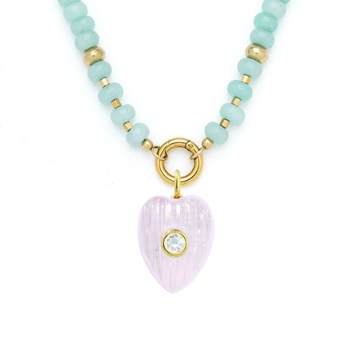 Amethyst Pendant and Raya Gemstone Necklace Heart Amazonite