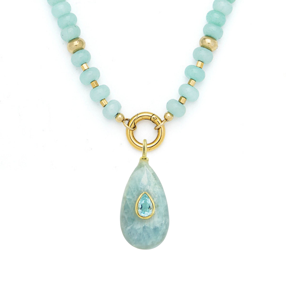 Aquamarine Pendant and Raya Gemstone Necklace