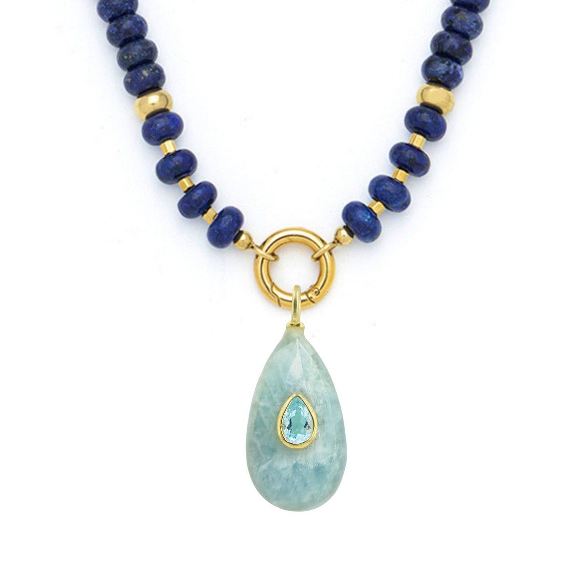 Aquamarine Pendant and Raya Gemstone Necklace