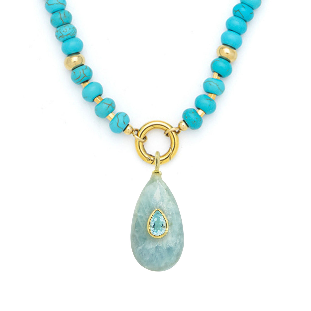 Aquamarine Pendant and Raya Gemstone Necklace