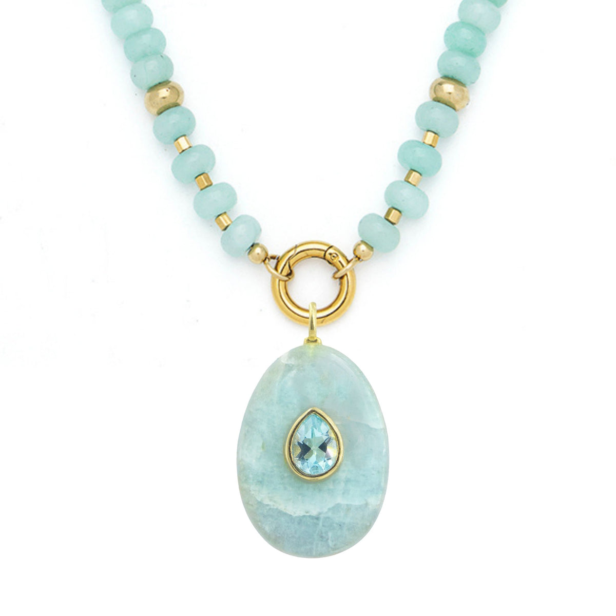 Aquamarine Pendant and Raya Gemstone Necklace