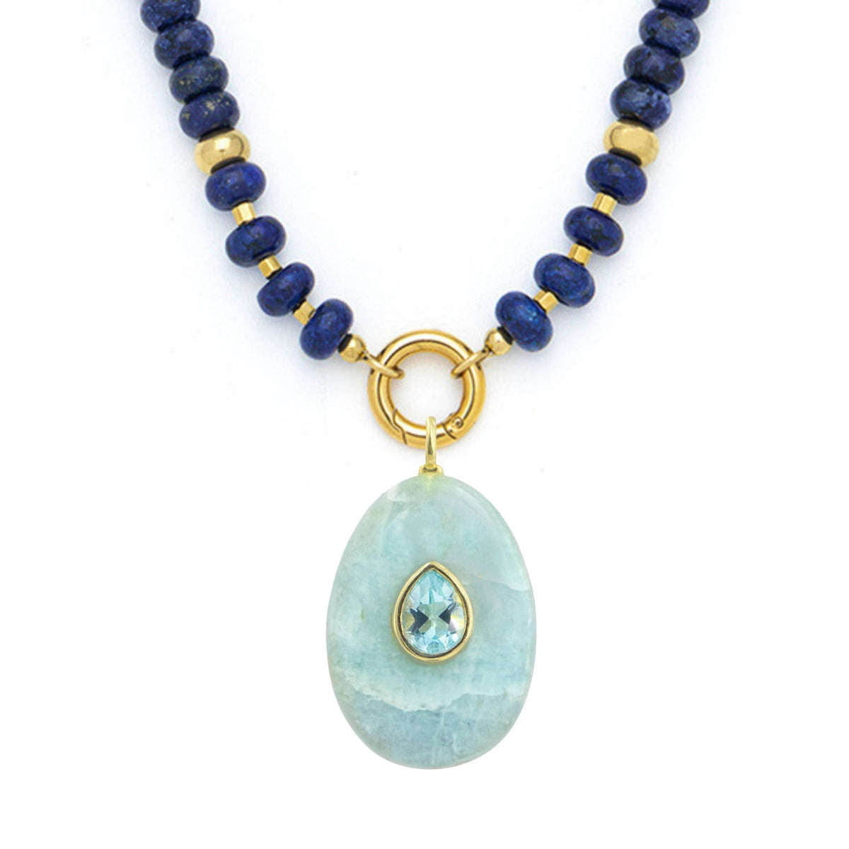 Aquamarine Pendant and Raya Gemstone Necklace