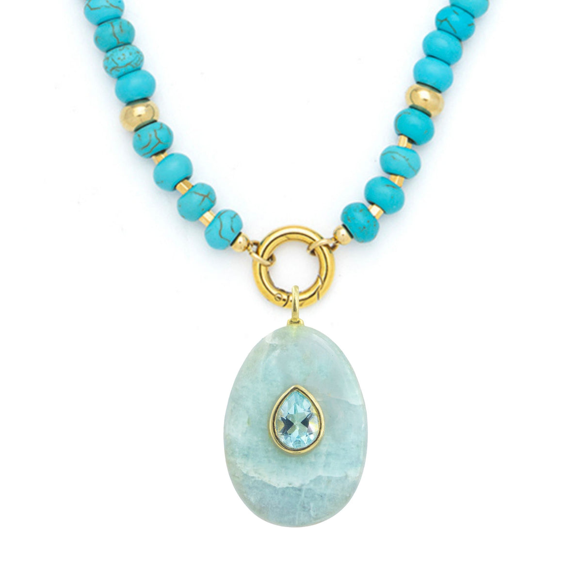 Aquamarine Pendant and Raya Gemstone Necklace