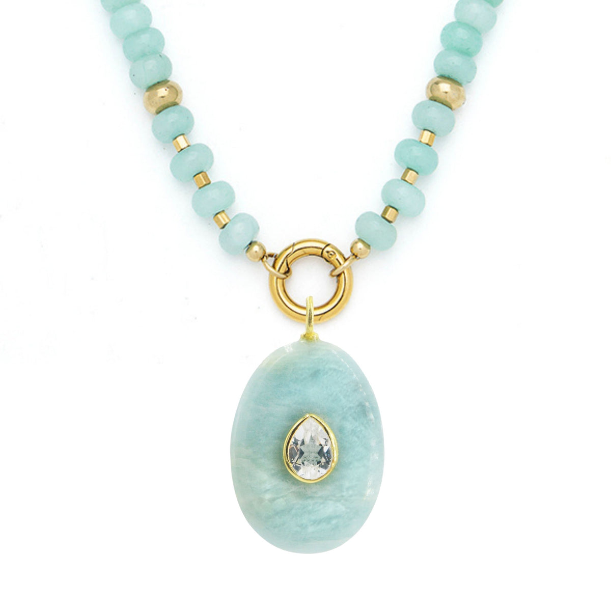 Aquamarine Pendant and Raya Gemstone Necklace