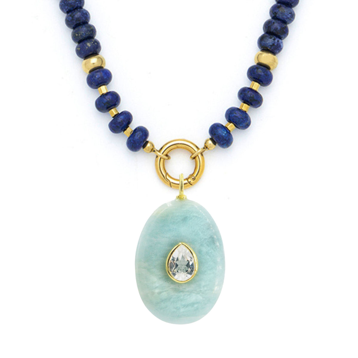 Aquamarine Pendant and Raya Gemstone Necklace