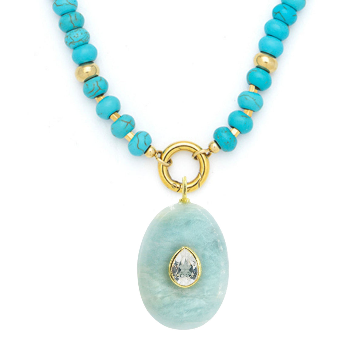 Aquamarine Pendant and Raya Gemstone Necklace
