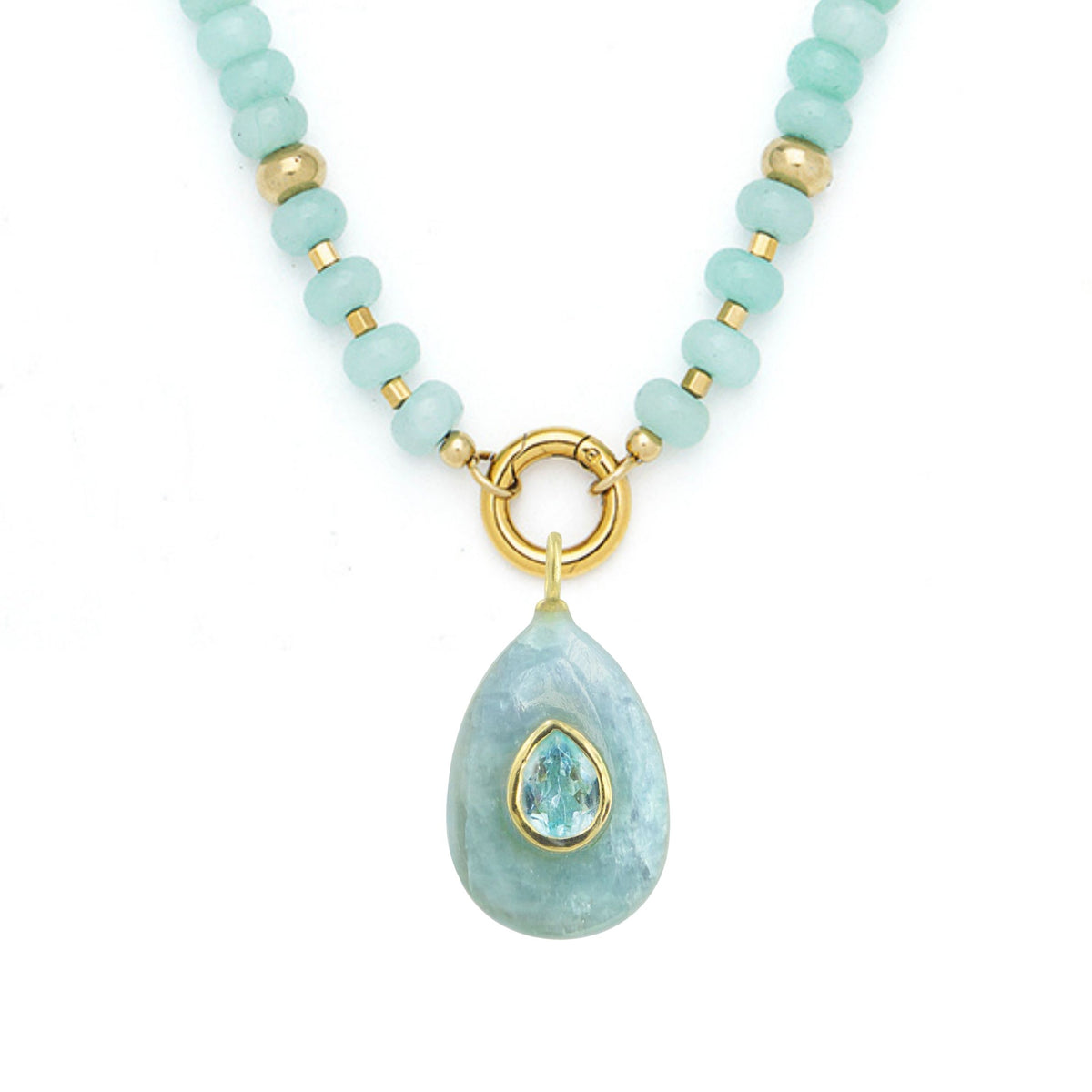 Aquamarine Pendant and Raya Gemstone Necklace