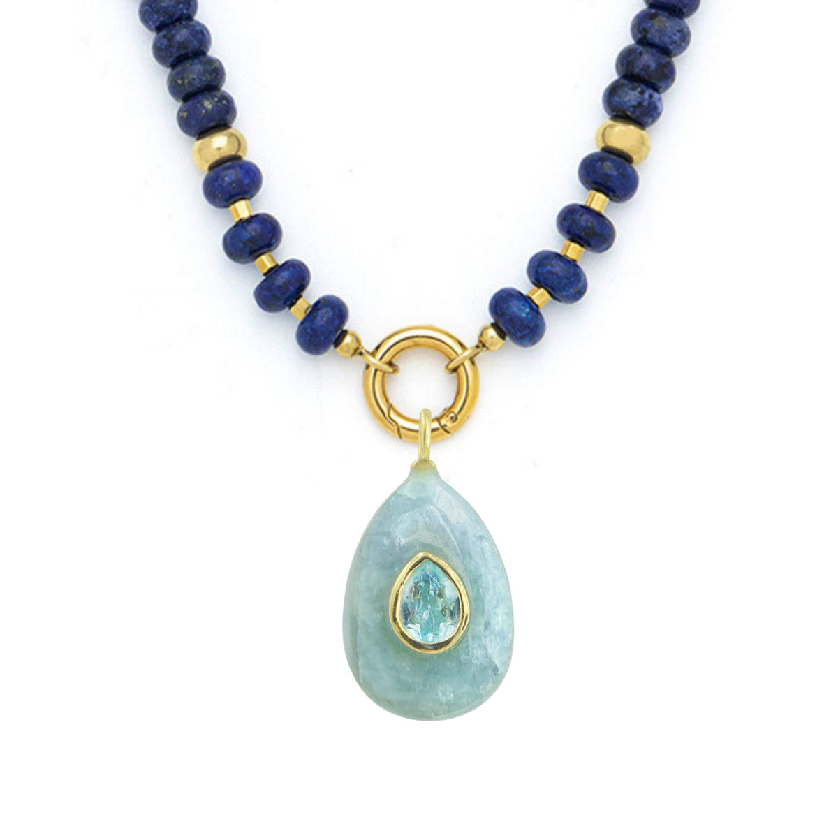 Aquamarine Pendant and Raya Gemstone Necklace