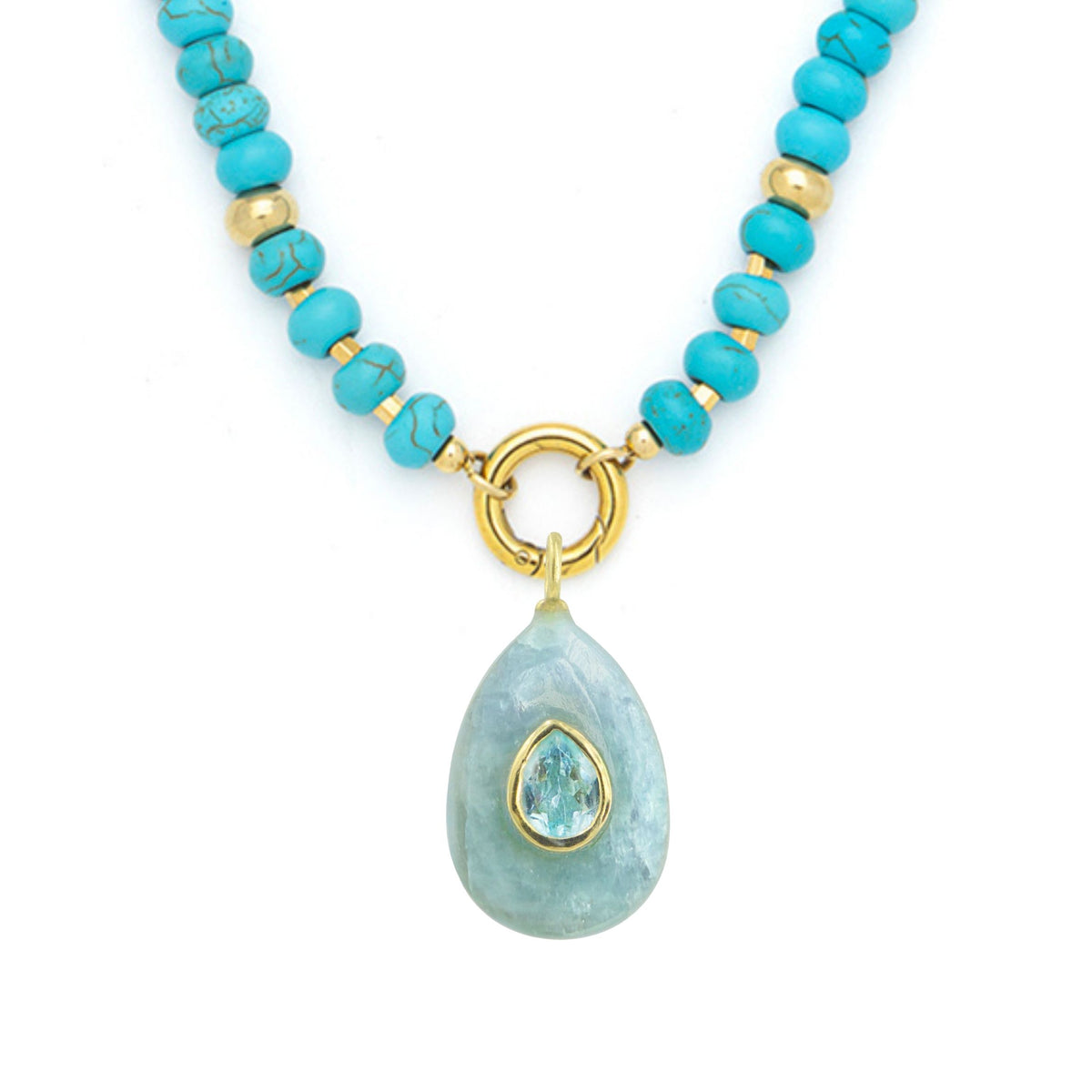Aquamarine Pendant and Raya Gemstone Necklace