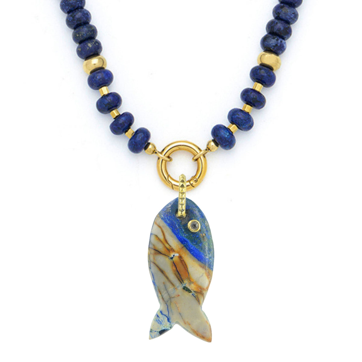 Azurite Fish Pendant and Raya Gemstone Necklace Lapis