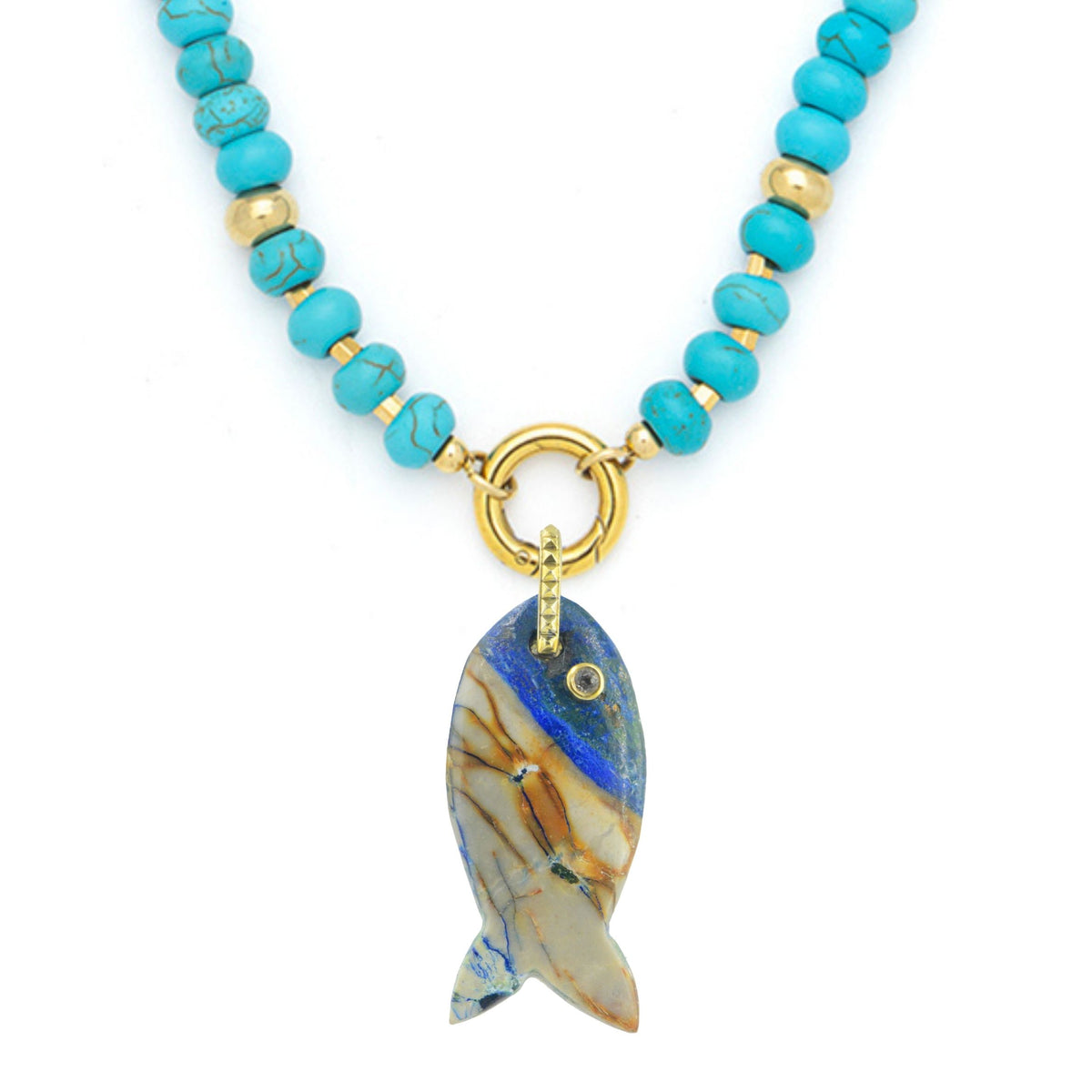 Azurite Fish Pendant and Raya Gemstone Necklace Turquoise