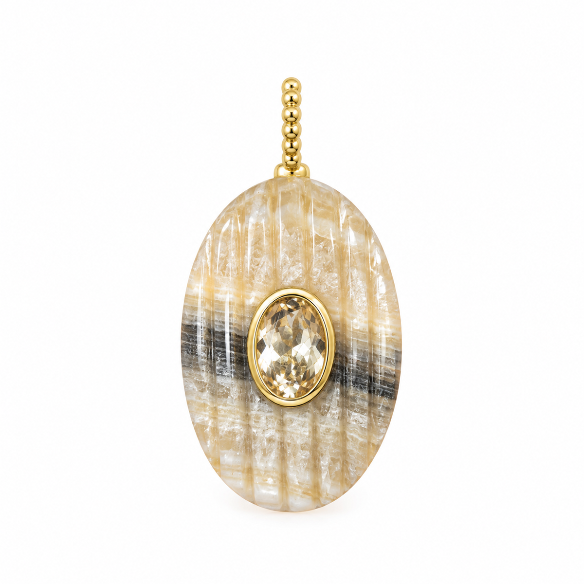 Zebra Calcite Gemstone Pendant With Citrine
