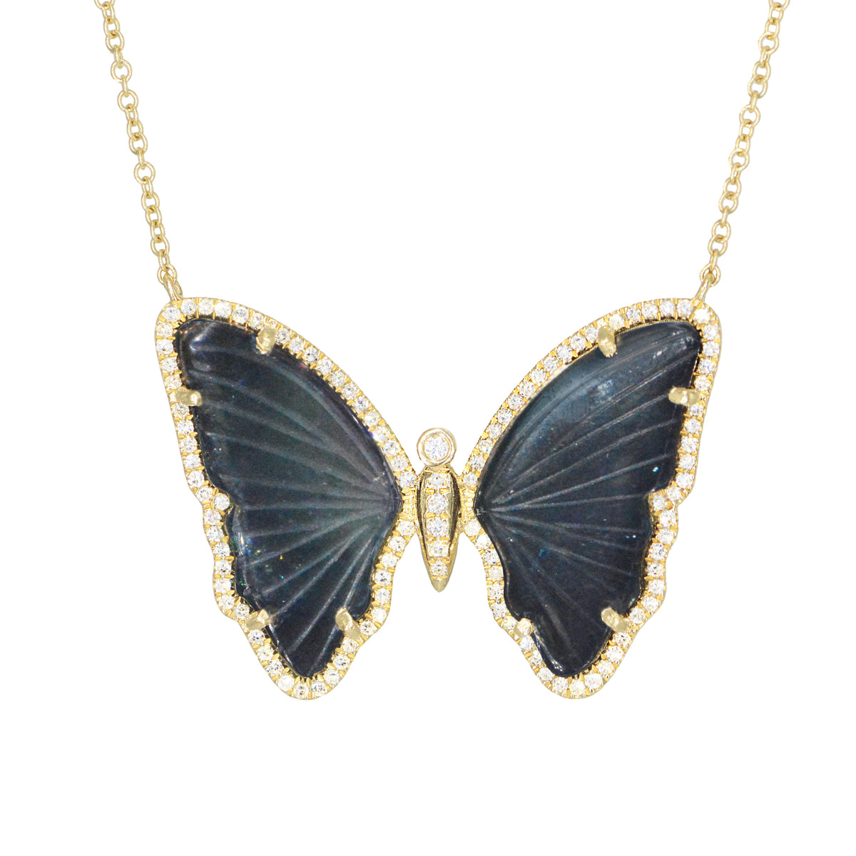 Uplifting Black Tourmaline Butterfly Necklace With Diamonds