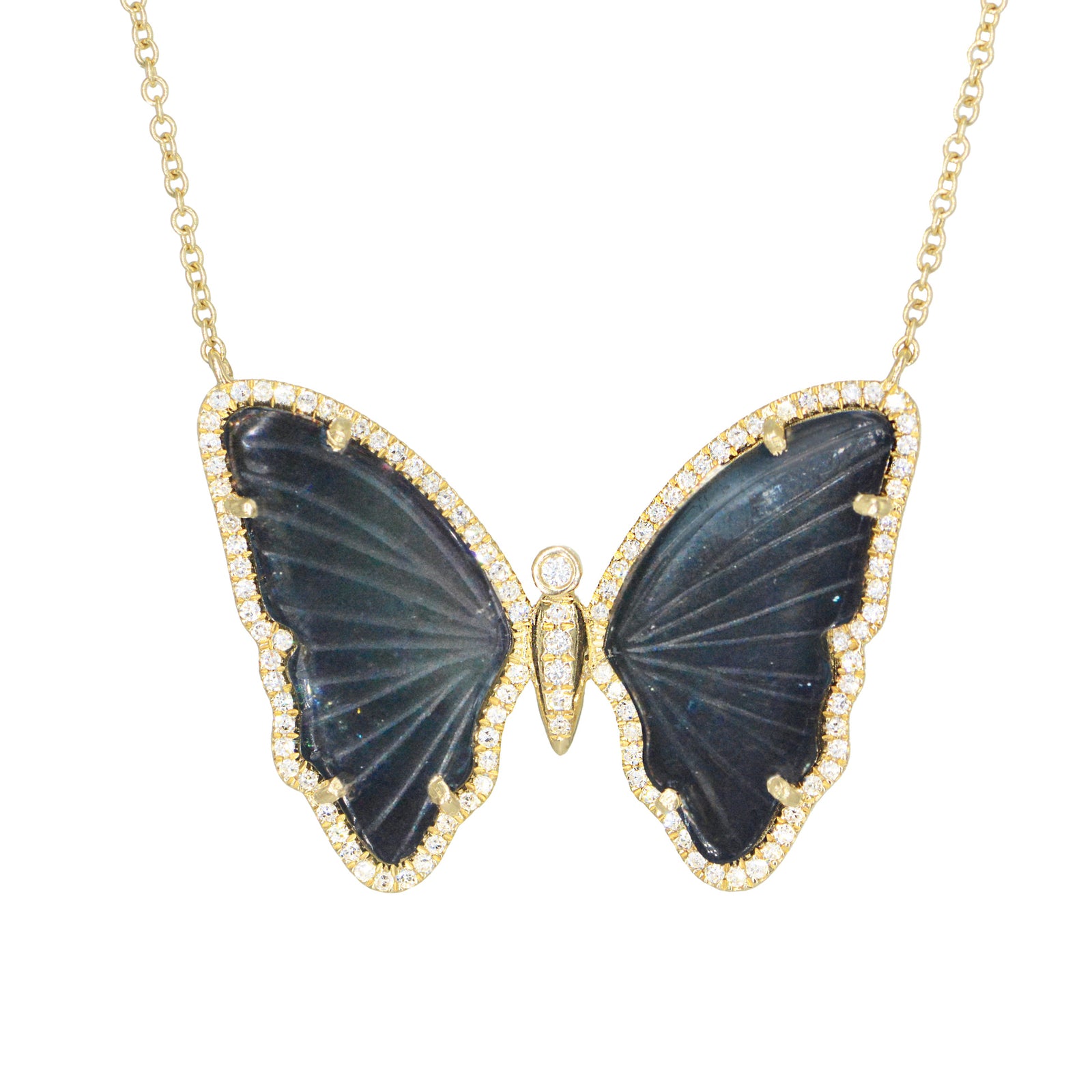 Uplifting Black Tourmaline Butterfly Necklace With Diamonds