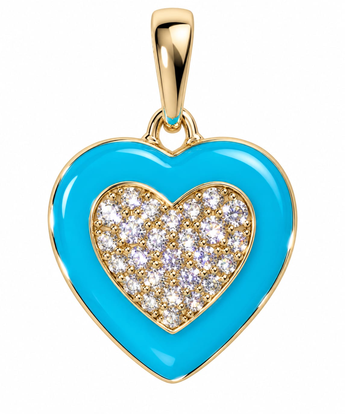 Blue Enamel Puffy Heart Pendant with Crystals