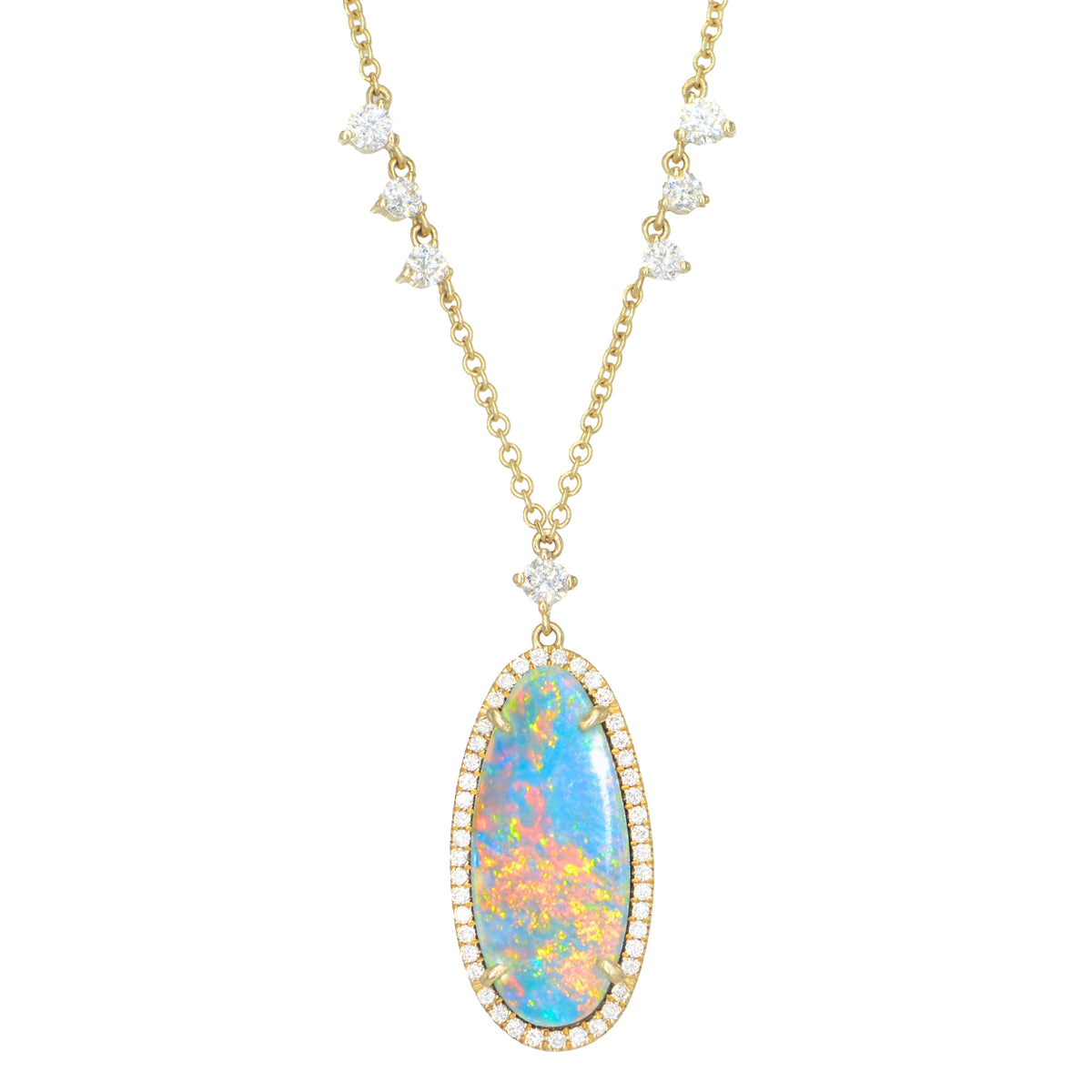 Blue Fire Opal Necklace With Lab Created Diamonds